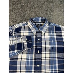 Polo Ralph Lauren Flannel Shirt Mens Medium Blue Plaid Chamois Button Up Preppy